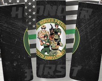 Border Patrol Tumbler Wrap, douane en grensbescherming, wetshandhaving, binnenlandse veiligheid, vlag dunne groene lijn, cadeau patrouille agent pensioen