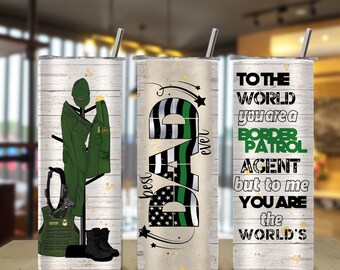 Bicchiere Border Patrol, regalo per la festa del papà, regalo delle forze dell'ordine per papà, regalo per la festa del papà, regalo Border Patrol, bandiera Thin Green Line
