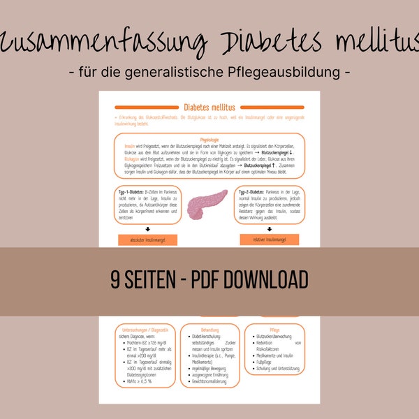 Diabetes mellitus - learning sheet, summary