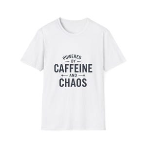 Caffeine and Chaos Funny Coffee Lover T-Shirt, Unisex Softstyle Tee, Relaxed Fit, Quirky Humor Gift Top