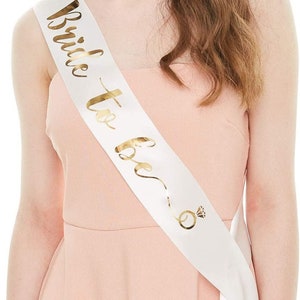 Bride To Be Sash - Bridal Shower Accessory with Gold Lettering, Bachelorette Party Decoration, Wedding Day Celebrations Gift