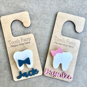 Personalized Tooth Fairy Door Hanger with money slot. Tooth Fairy Drop Off. Tooth Fairy Door Hanger