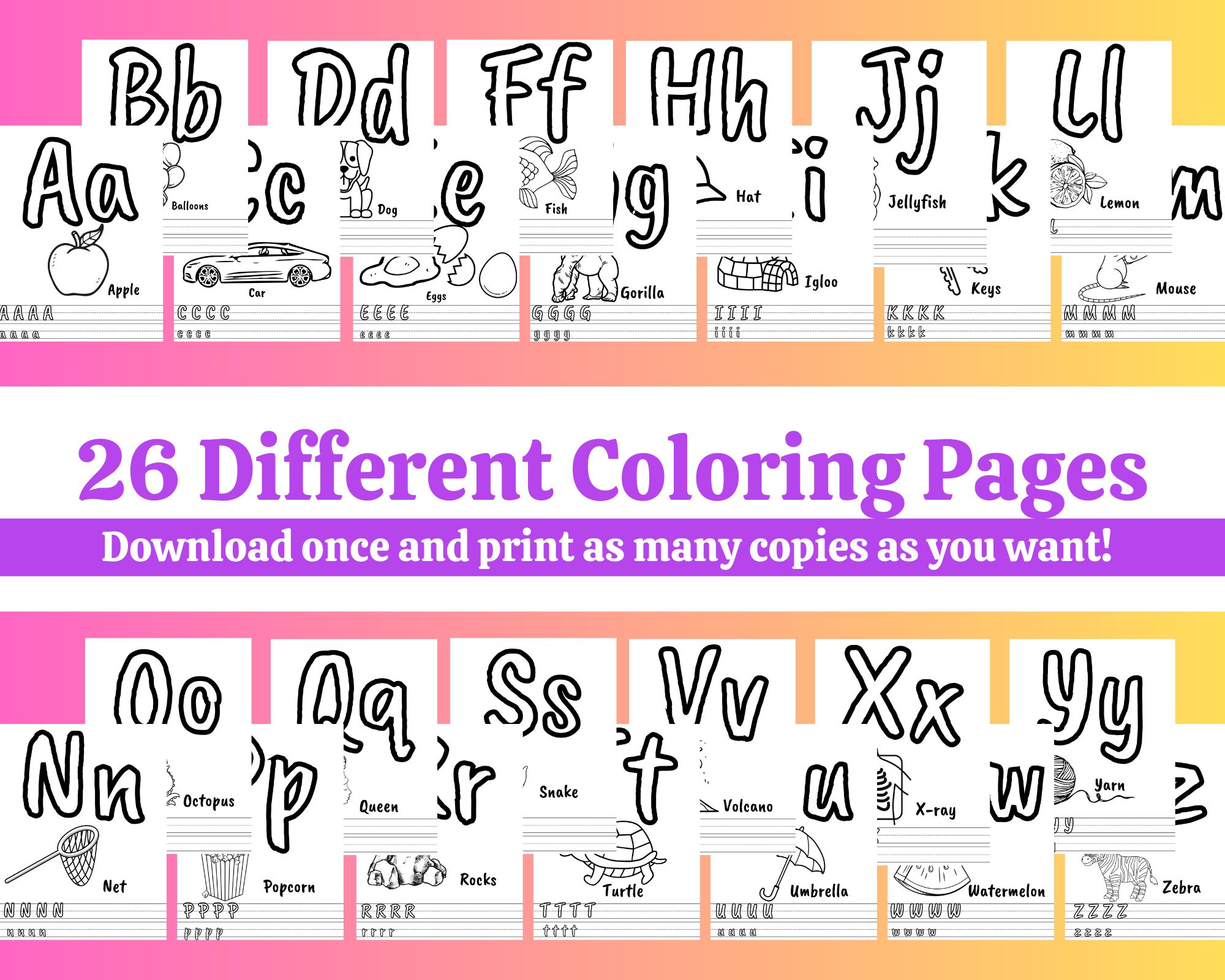 ABC Coloring Pages - Etsy