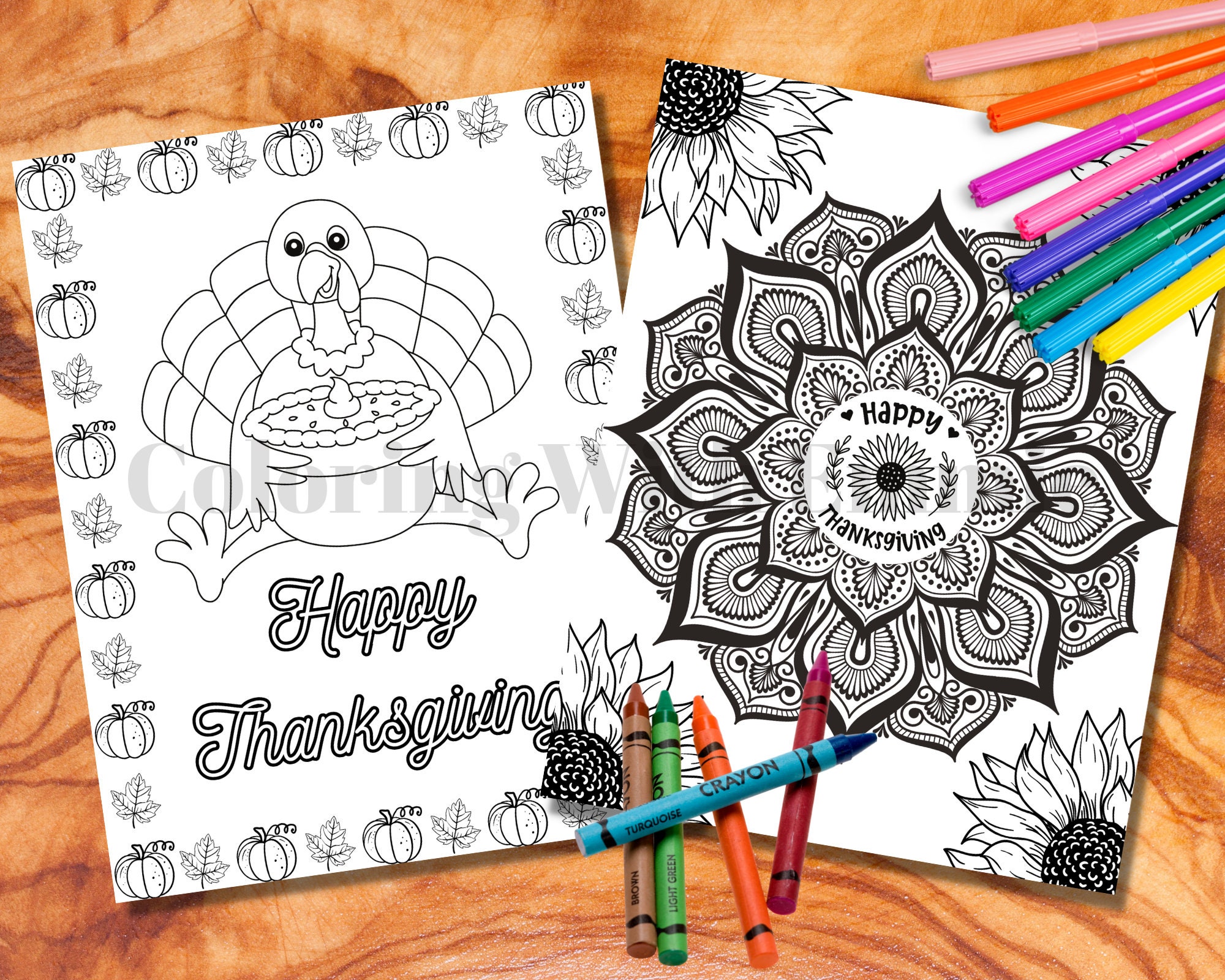 Thanksgiving Coloring Pages - Etsy