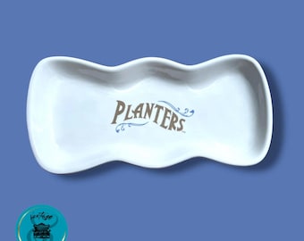 Vintage Planters Cocktail Peanuts Ceramic Serving Dish, Unique Bow Tie Shape, Advertising Peanuts Platter, Cool Bar Tray, Snack Tray