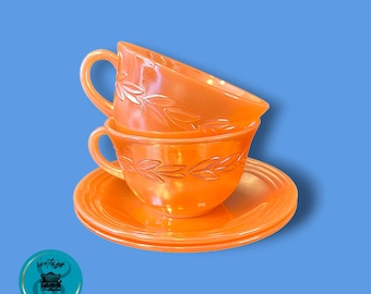 Fire King Teacups, Peach Lustre
