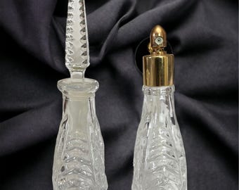 Vintage Perfume Bottles with Atomizer, Clear Glass, Vanity Decor, Mid Century,