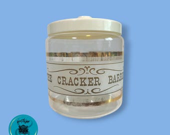1960s Pyrex "The Cracker Barrel" Glass Canister with Plastic Lid