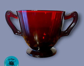 Royal Ruby Sugar Bowl, Anchor Hocking, 1930's Depression Glass, Red Ruby Glass, Open Footed Sugar Bowl, Pressed Glass,
