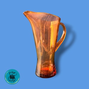 Amber Blown Glass Drink Pitcher, Vintage Amber Glassware, Mid Century Modern, Barware, Collectible Glassware, Table Decor