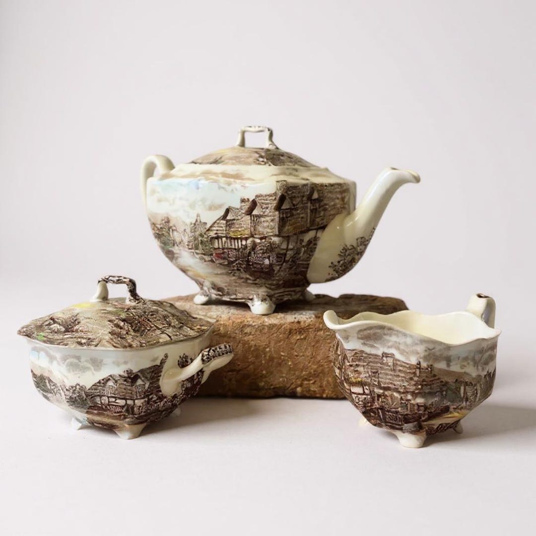 Vintage Johnson Brothers Tea Set: Old English Countryside Square Teapot ...