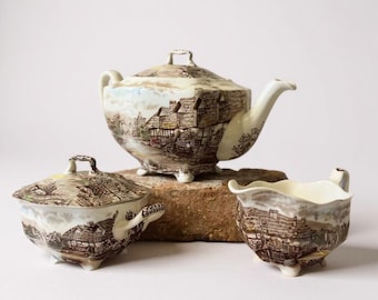 Vintage Square Tea Set by Johnson Brothers, Old English Country Side