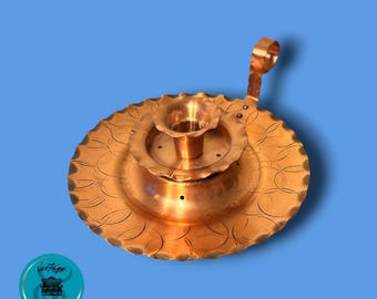 Vintage Copper Candle Stick Holder, Chamber Stick, Made in Canada, Hand Wrought, Ruffled Edge, Scalloped Ruffled Edge