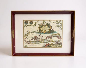 Vintage Lady Clare Bermuda Map Tray: Wooden Serving Tray, Made in England