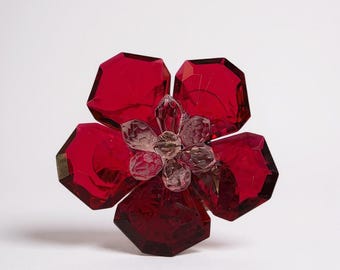 Vintage Lucite Flower Brooch: Red & Pink Plastic, West Germany