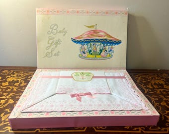 Vintage Baby Sheet Crib Set, Original Packaging, Lady Christina, Pink and White, Made in Canada, 1960s, Nursery Gift, Baby Shower Gift