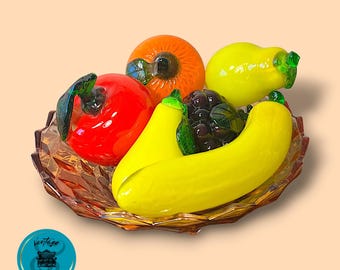 Vintage Glass Fruit Decor MCM Retro Apple Grapes Banana Pear Squash Orange, Collectibles, Murano Style