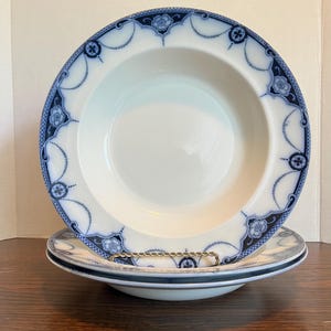 Antique Soup Bowls, Sampson Hancock & Sons, Flow Blue, Victorian Era, Made in England, Antique Serve ware,