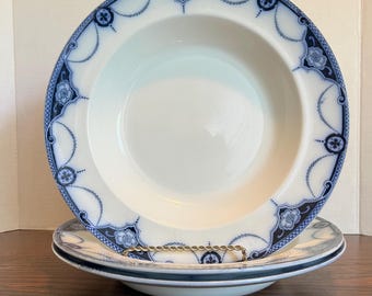 Sampson Hancock & Sons Flow Blue  "Napier" Soup Bowls