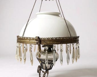Plume & Atwood Antique Hanging Parlor Kerosene Lamp