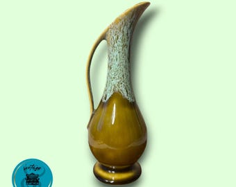 Vintage Bud Vase with Handle, Green Blue Drip Glaze, Mid Century Drip Glaze Pottery, Made in USA, Handled Vase, MCM Decor,