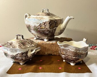 Vintage Square Tea Set by Johnson Brothers, Old English Country Side