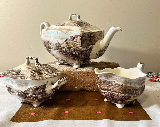 Featured listing image: Vintage Square Tea Set by Johnson Brothers, Old English Country Side