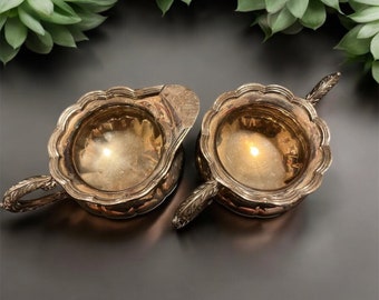 Vintage Birk's Silver Plated Mid Century Sugar Bowl and Creamer, Milk Creamer and Sugar Bowl Set, Scalloped Rim, Tea Set Accessories
