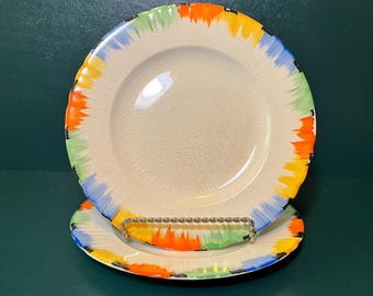 Myott and Sons Rainbow Pattern Handpainted Plates 1930s Art Deco England