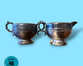 Viking Plate Creamer and Sugar Bowl, Silver plated, Made in Canada, Open Sugar Bowl and Creamer, Matching Set, Vintage Tea Service,