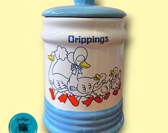 Vintage Happy Goose Ceramic Drippings/Grease Canister Cottage Core Kitchen 1980s