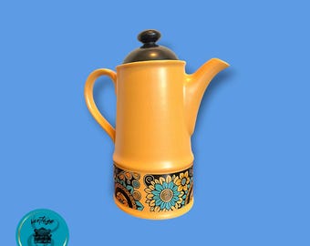Sadler Coffee Pot, Retro Teapot, Made in England, Stoneware, Floral, MCM, Mid Century Modern, Vintage Kitchen Decor,