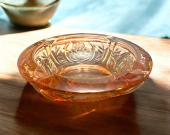 Pink Glass Ashtray, Vintage KIG Indonesia, 1970s, Pressed Glass Ashtray, Mid Century Modern