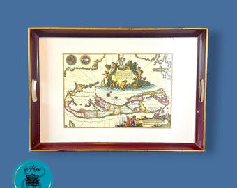 Vintage Wooden Serving/Tea Tray, Coffee Table Tray, Lady Clare, Made in England, Wooden with Handles, Bermuda Motif