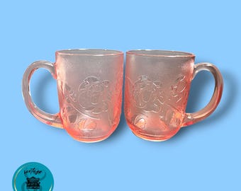Pink Glass Mugs/Cups, Arcoroc France, Rosaline Rosa Pink, Made in France, 1960's,