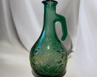 Vintage Glass Cruet, Green/Blue/Teal Glass, Made in Canada, Vinegar Oil Cruet, Vintage Kitchen,