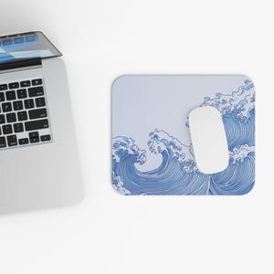 Rectangle Mouse Pad, Wave Design, Office Desk Decor, Desk Accessories, Computer Accessories, Gift for Coworker, Coastal Mouse Mat