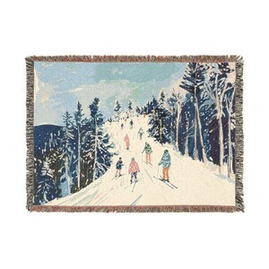 Cozy Ski Lodge Woven Blanket, Soft Throw Blanket for Winter, Perfect for Christmas, Gift for Ski Enthusiasts, Home Décor