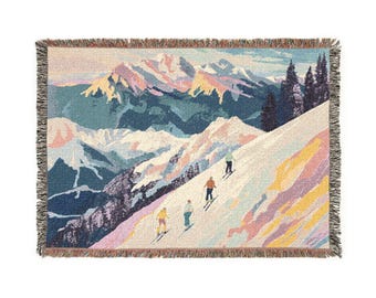 Woven Blanket, Ski Blanket, Snow Blanket, Cozy Blanket, Winter Decor, Skiing Gift, Mountain Blanket, Ski Lodge Decor, Winter Home Accent