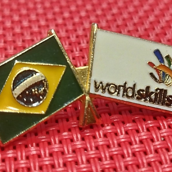 Exclusive Vintage Pin - WorldSkills & Brazilian Flag, Collection Badge, Rare Old Pin