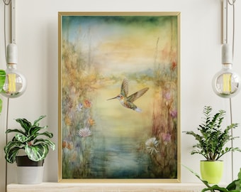 Kolibri Aquarell Druck Kunst, Kolibri fliegen Druck, Wand-Dekor, Vogel-Liebhaber-Geschenk, Aquarell Kolibri, Kolibri und Blumen