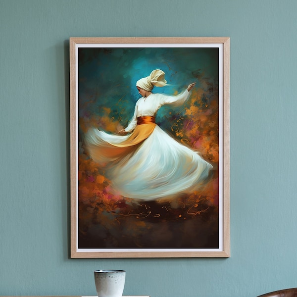 Woman Whirling Dervish Wall Art Download Print, Mevlana Art, Printable Sufi Poster Dervish Dance for Home Décor, Middle Eastern Turkish Art