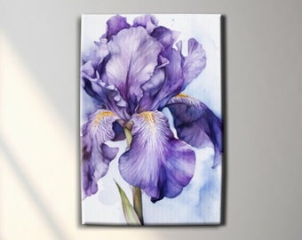 Canvas - Iris Watercolor Painting, Realistic Iris Art For Hallway, Bathroom, Living Room, Office Deco, Iris Painting Artwork