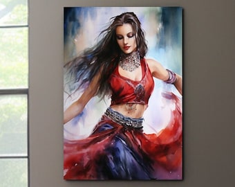 Belly Dancer Watercolor Print, Original Painting, Watercolour Graceful Girl Dancing, Beautiful Woman Belly Dancing