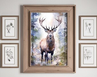Elk Watercolor Art Print, Animal Painting For Office Livingroom Bedroom or Cabin Wall, Wildlife Hunting Watercolor Artwork