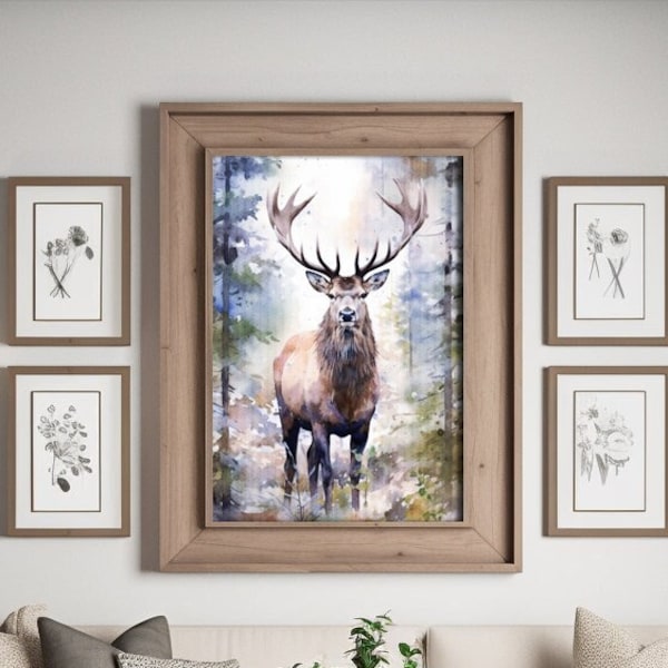 Elk Watercolor Etsy