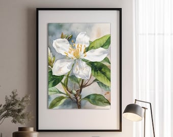 Jasmine Flower Watercolor Painting, Realistic Jasmine Flower Watercolor For Hallway, Bathroom, Living Room, Office, Jasmine Painting