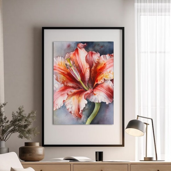 Amaryllis Flower Watercolor Painting, Realistic Naked Lady Flower Watercolor For Hallway, Bathroom, Living Room, Office, Lily Painting