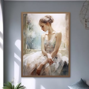 Resting Ballerina Watercolor Print, Original Painting of Ballet Dancer, Watercolour Graceful Girl, Beautiful Art