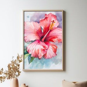 Hibiscus Flower Watercolor Painting, Realistic Hibiscus Watercolor For Hallway, Bathroom, Living Room, Office, Hibiscus Painting
